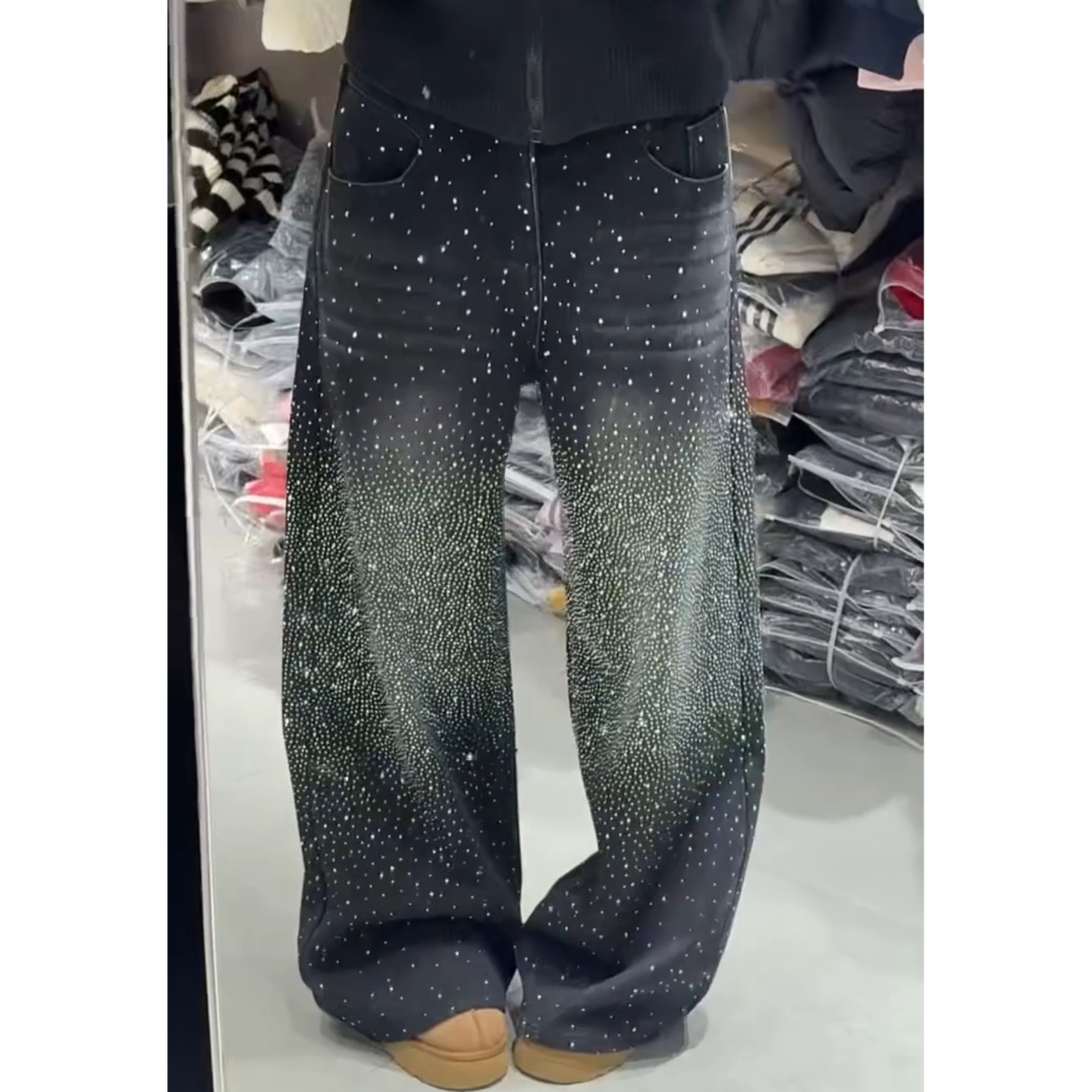 大码美式复古耀眼星河烫钻牛仔裤女2026新款宽松显瘦阔腿坠感长裤,女装/女士精品,大码裤装,淘宝优惠券,粉丝福利购,淘宝优惠卷