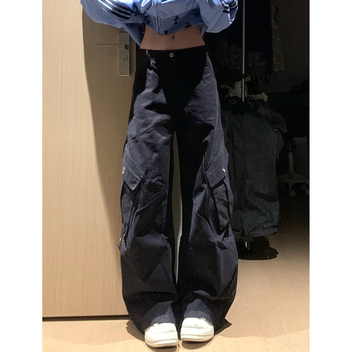 美式复古大码工装阔腿牛仔裤显瘦