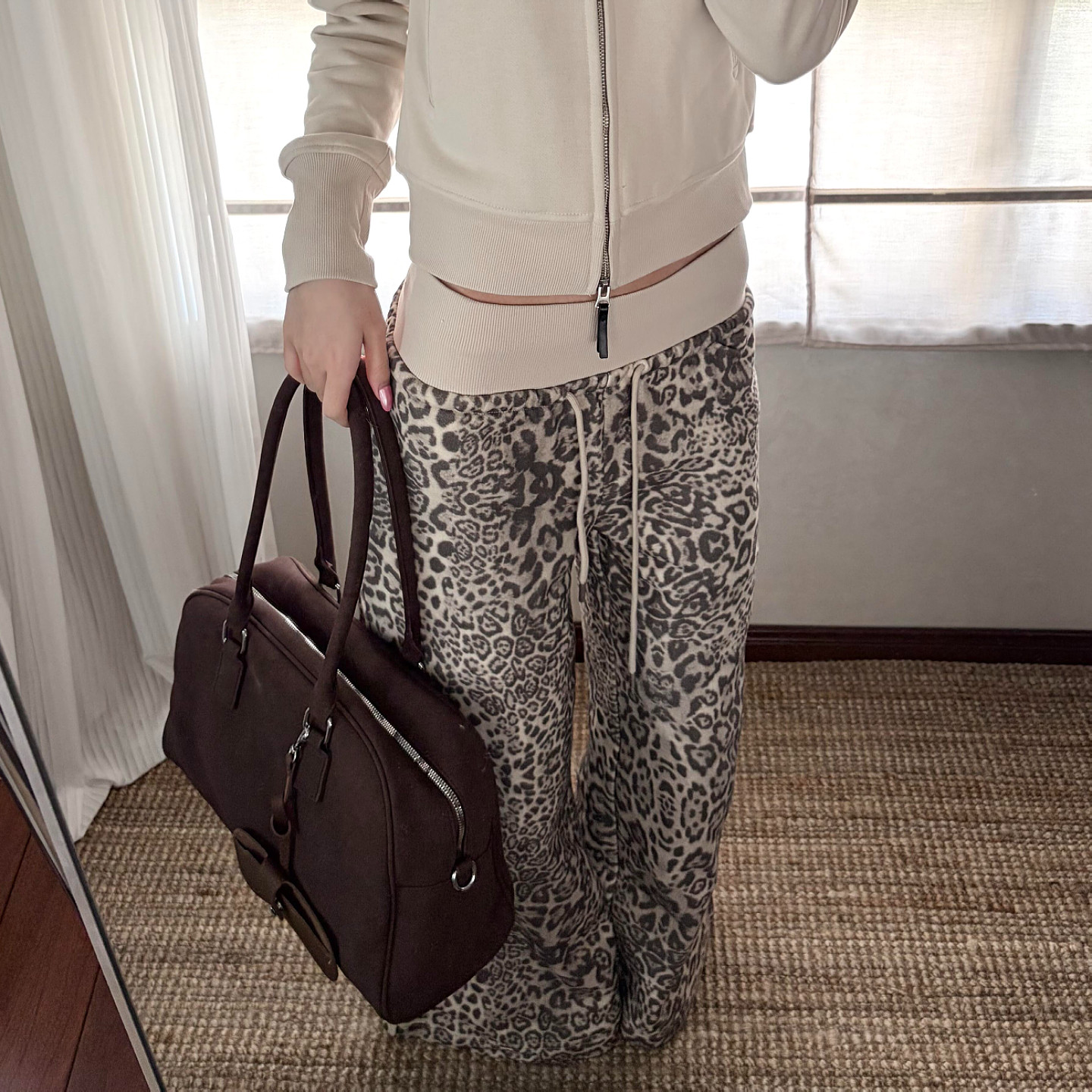 大码美式复古豹纹拼接宽腰头休闲裤女辣妹设计感宽松阔腿拖地长裤,女装/女士精品,大码裤装,淘宝优惠券,粉丝福利购,淘宝优惠卷