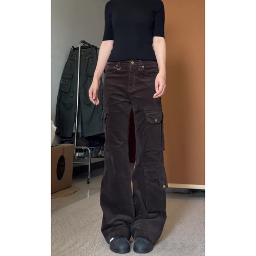 大码美式复古工装风阔腿裤