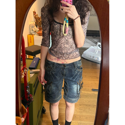 夏季大码显瘦工装牛仔五分裤女