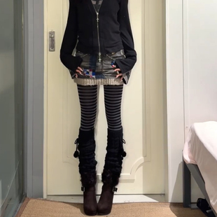 美式 复古水洗针织拼接牛仔半身裙女亚文化y2k撞色a字包臀短裙 大码