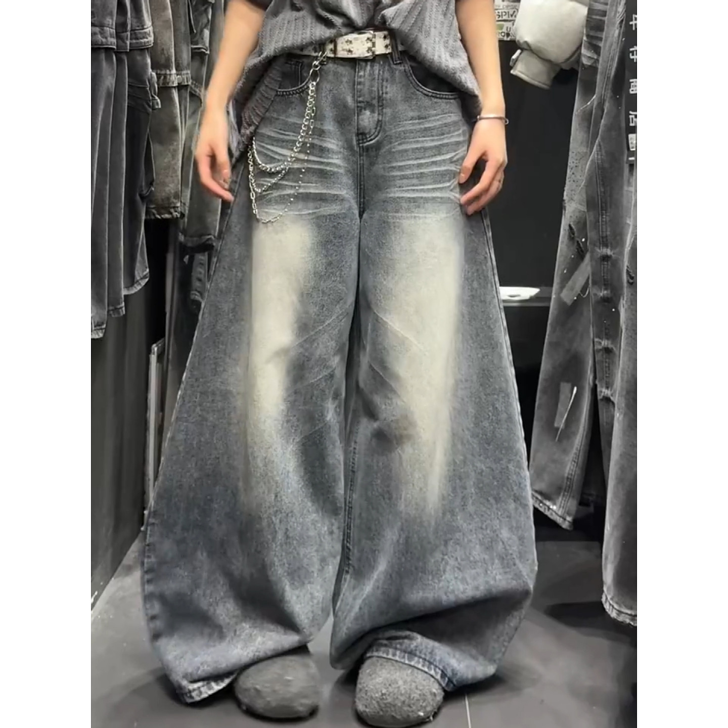 大码美式高街做旧猫须抓纹阔腿牛仔裤男女复古水洗宽松百搭弯刀裤,女装/女士精品,大码裤装,淘宝优惠券,粉丝福利购,淘宝优惠卷