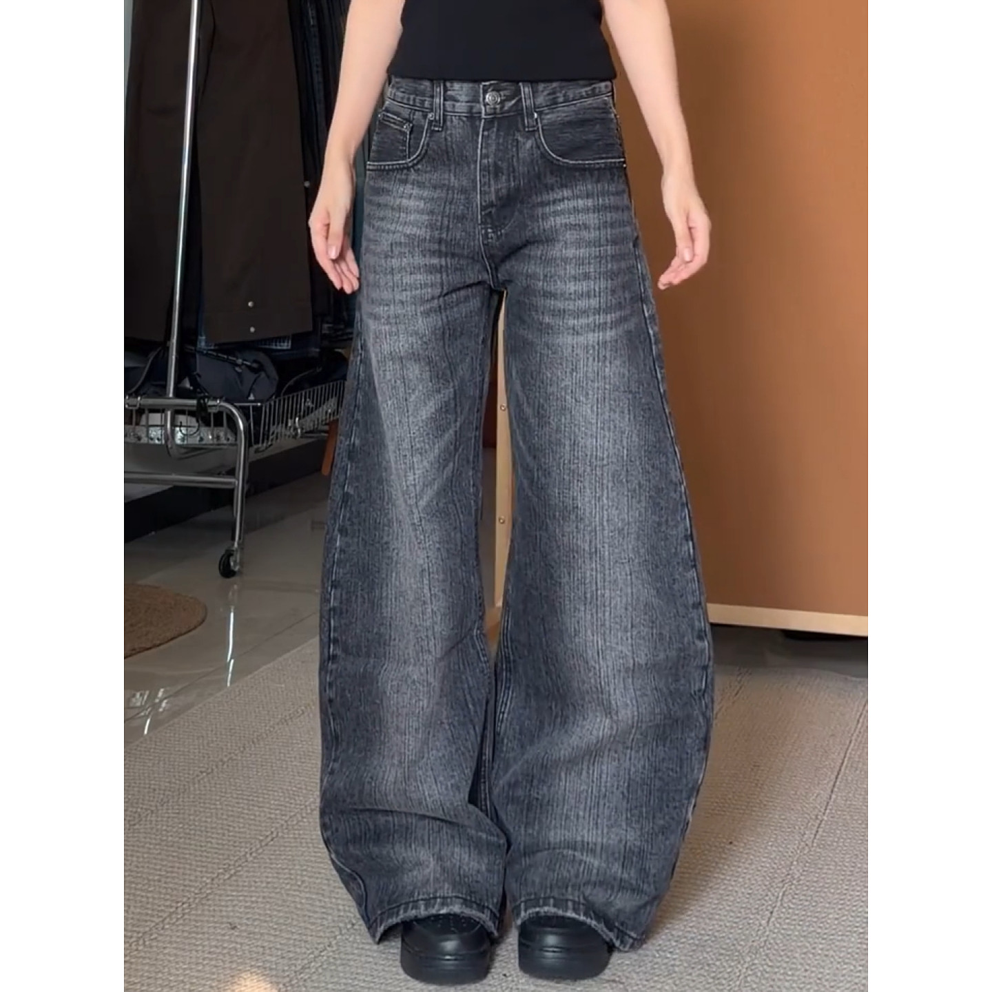 大码美式复古水洗做旧弯刀牛仔裤男女高街宽松廓形休闲阔腿长裤潮,女装/女士精品,大码裤装,淘宝优惠券,粉丝福利购,淘宝优惠卷