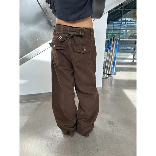 大码美式工装后腰调节牛仔裤女