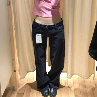 辣妹直筒显瘦坠感拖地裤 大码 女2026新款 复古深蓝色低腰牛仔裤 美式