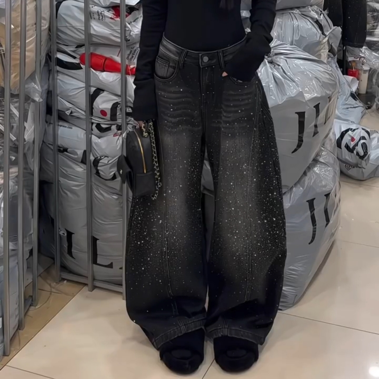 美式大码复古辣妹爆闪亮钻弯刀牛仔裤女新款高腰宽松慵懒阔腿长裤,女装/女士精品,大码裤装,淘宝优惠券,粉丝福利购,淘宝优惠卷