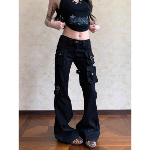 牛仔裤 朋克辣妹多口袋工装 女2026新款 低腰修身 大码 显瘦微喇裤 美式