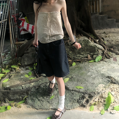 大码高腰显瘦五分做旧牛仔短裤