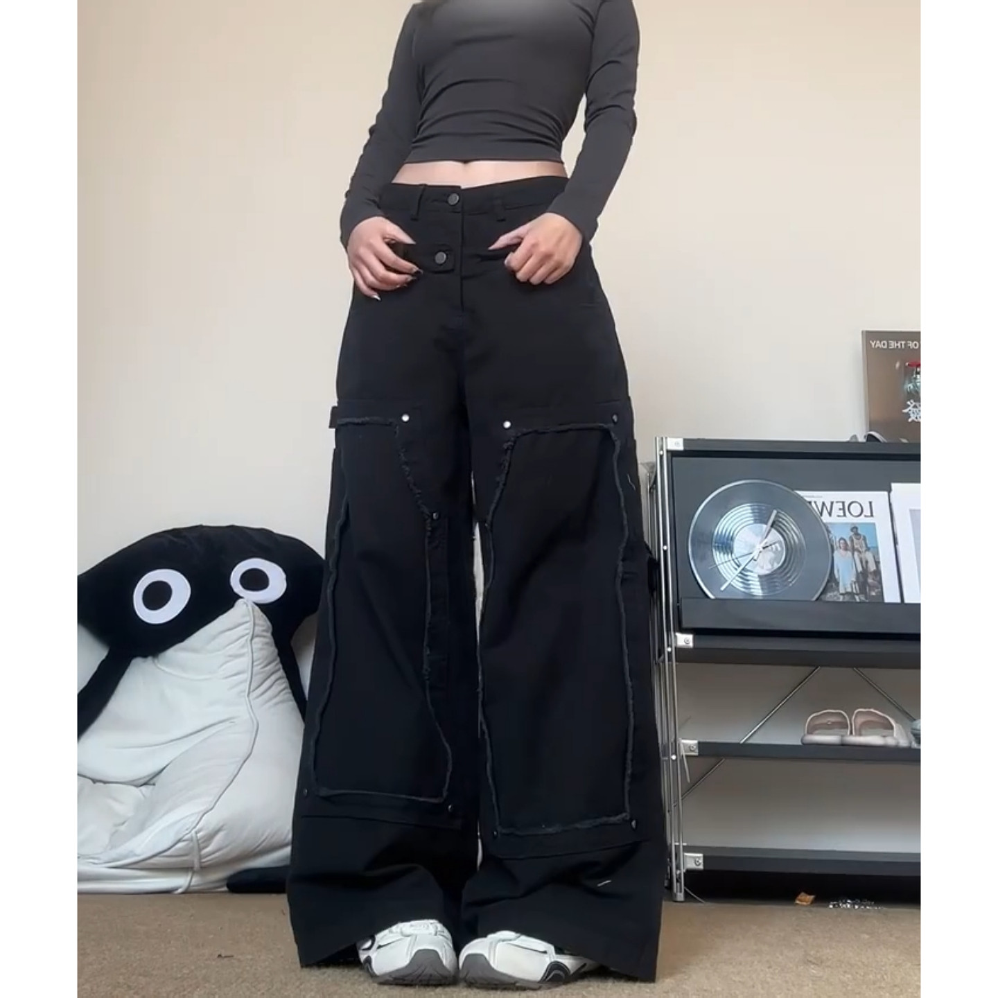 美式vibe复古工装风黑色阔腿裤女双腰头设计感宽松显瘦长垂感长裤,女装/女士精品,大码裤装,淘宝优惠券,粉丝福利购,淘宝优惠卷
