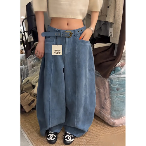 大码美式工装弯刀牛仔裤显瘦