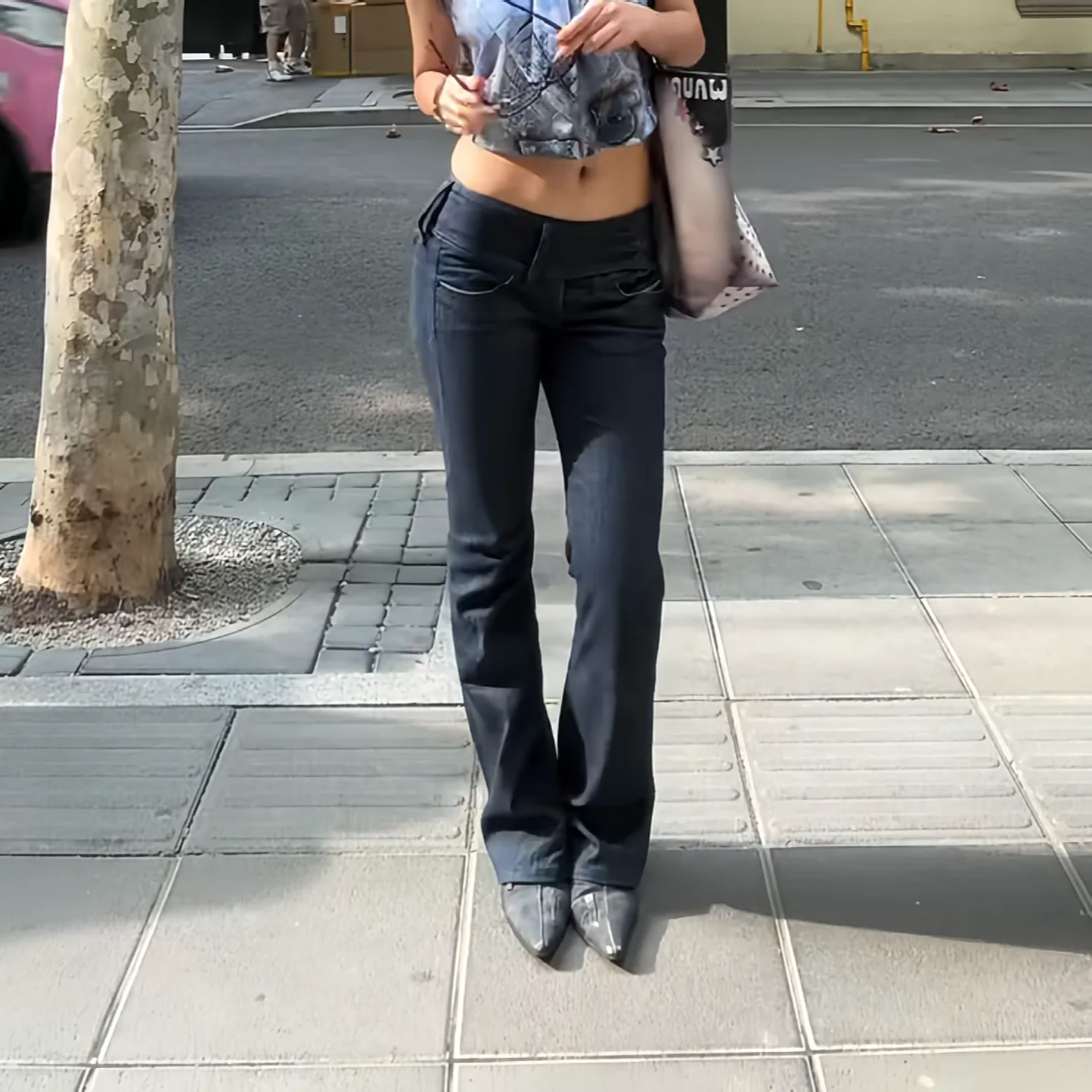 大码美式复古街头风做旧微喇牛仔裤女秋季新款辣妹低腰修身长裤潮