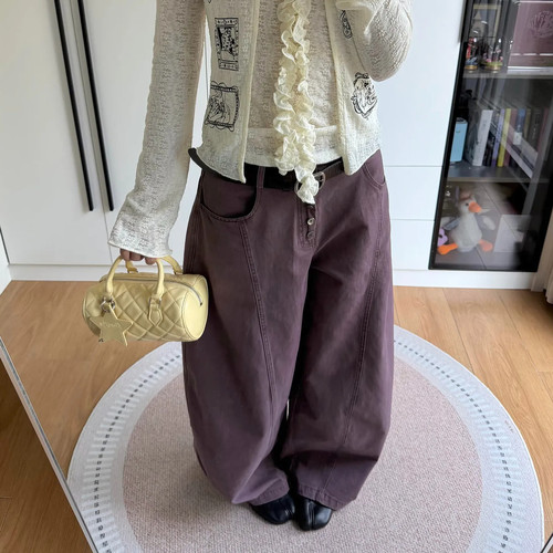 大码美式复古工装牛仔弯刀裤