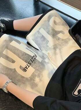 美式五分短裤男潮牌高级