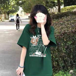 纯棉小熊短袖t恤少女夏装2026年新款初中高中学生宽松休闲上衣服