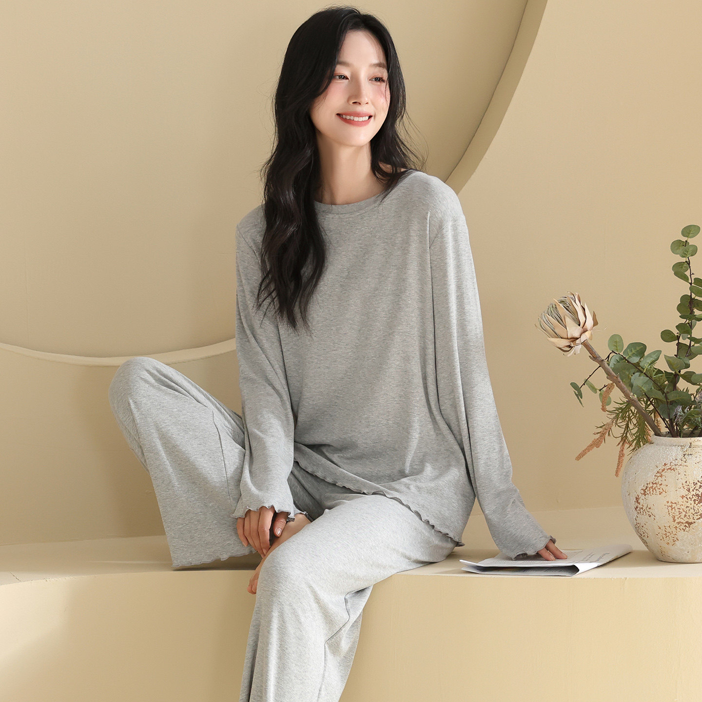 长裤休闲家居服可外穿纯色套装