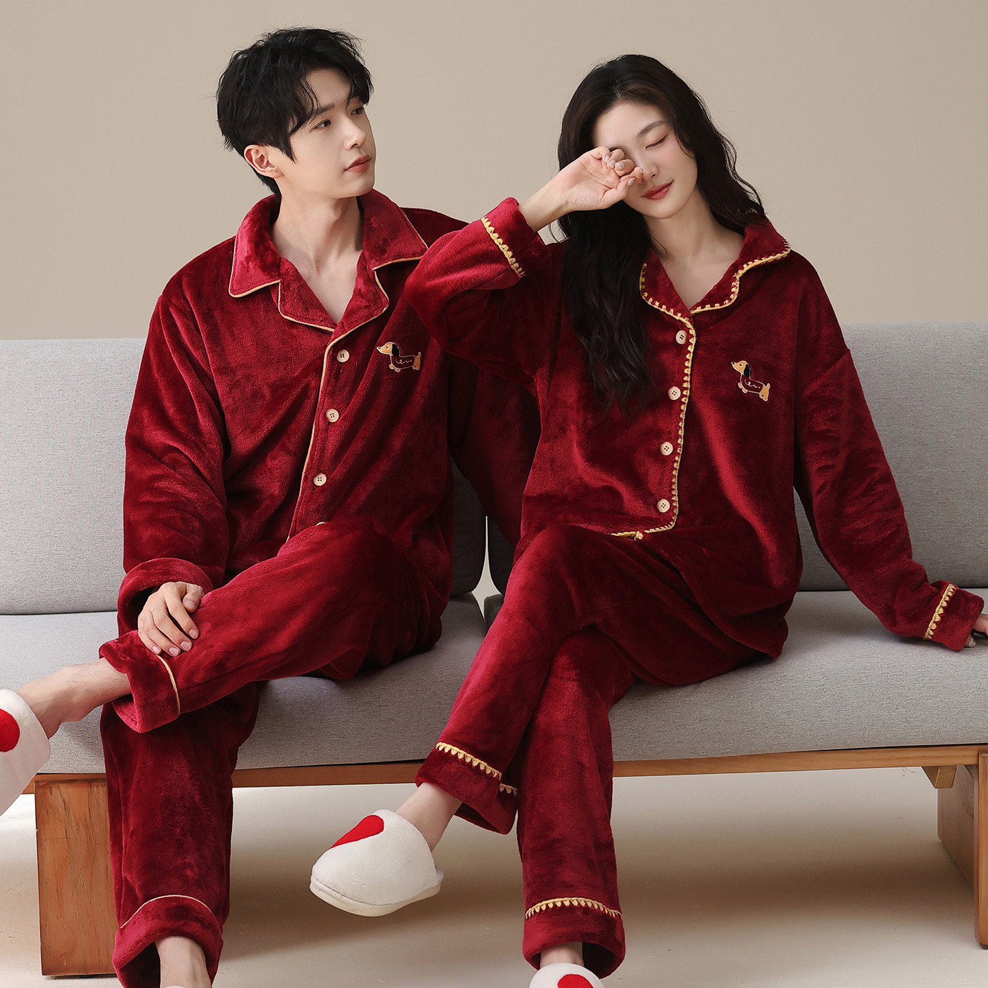 2025新款法兰绒男女士喜庆家居服