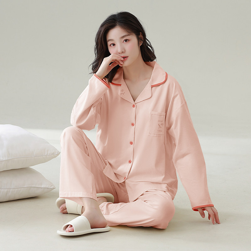 睡衣女士纯棉带胸垫家居服纯色