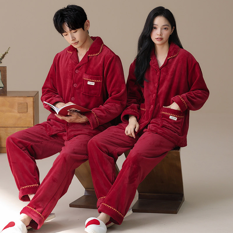 加绒加厚男女法兰绒本命年家居服