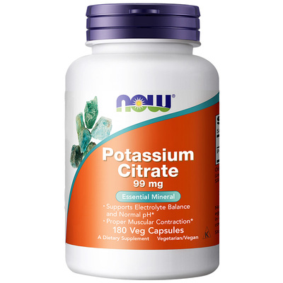 美国NOW柠檬酸钾胶囊平衡酸碱值99mg生酮180粒Potassium Citrate