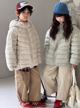 韩国儿童羽绒服2025冬新款男女童中大童洋气90白鸭绒连帽排骨外套