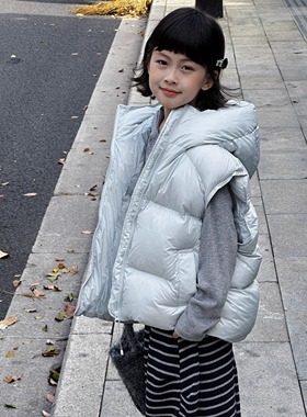 女童羽绒马甲韩版2025冬新款中大童90白鸭绒加厚男童洋气坎肩外穿