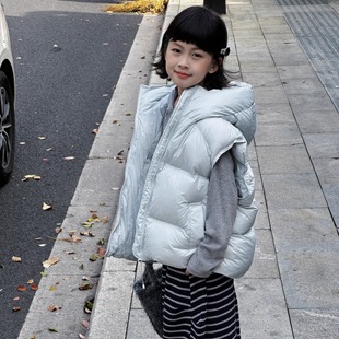 女童羽绒马甲韩版2025冬新款中大童90白鸭绒加厚男童洋气坎肩外穿