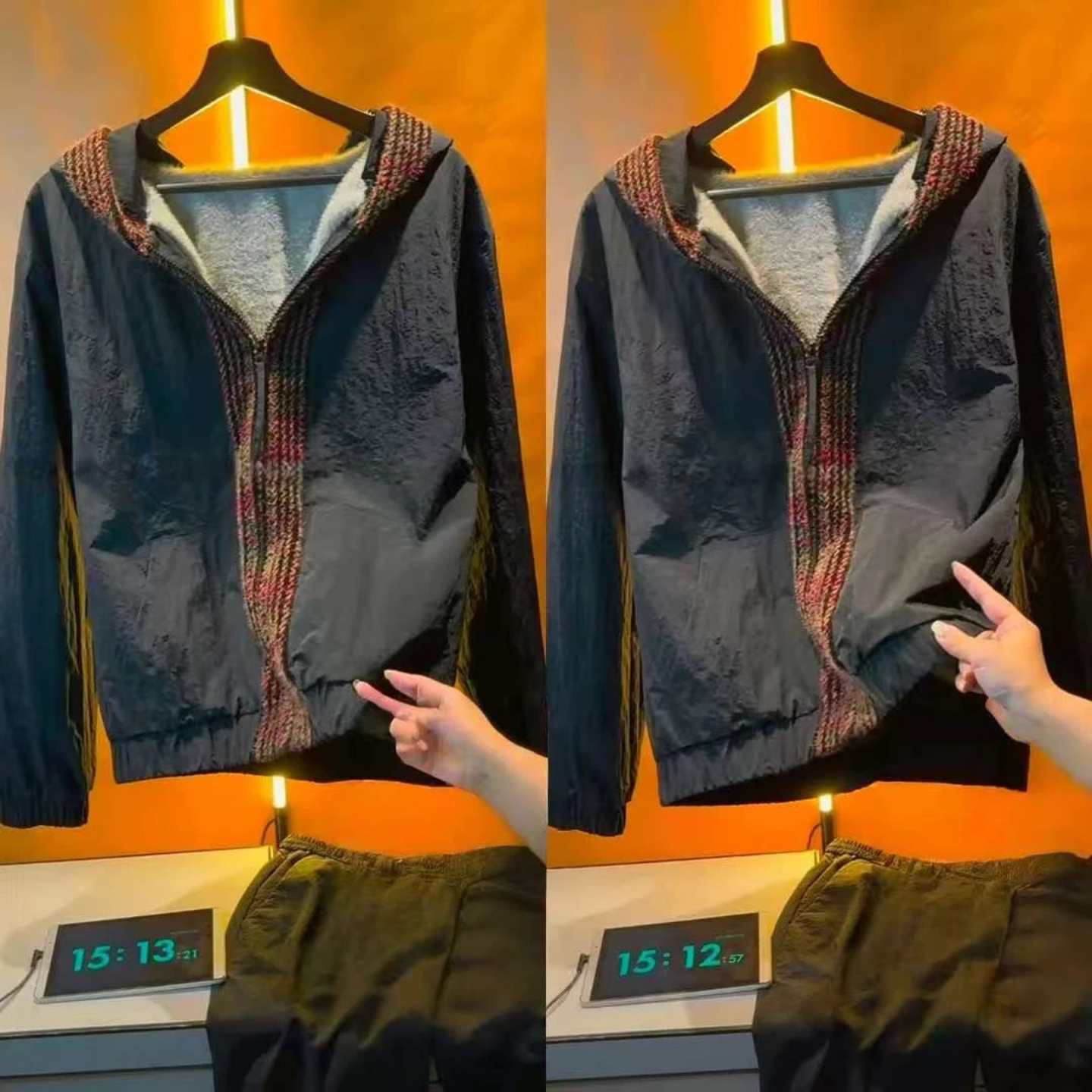 拼接撞色加绒连帽外套冬季新款男士时尚潮流高级感休闲夹克高品质