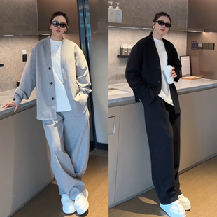 百搭简约纯色开衫 潮流时尚 休闲裤 两件套美式 春季 高级男女同款 新款