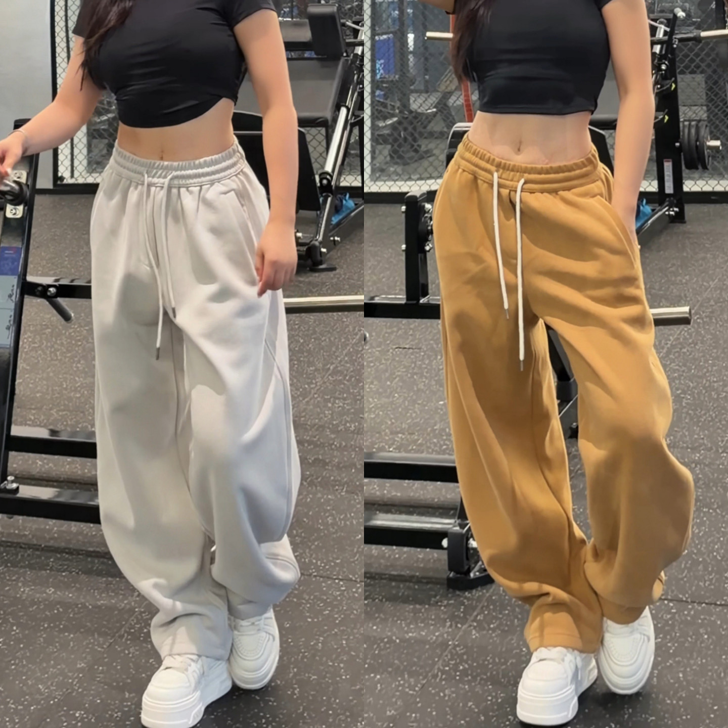 加绒加厚运动休闲裤冬季新款简约时尚百搭潮流纯色卫裤高品质男女