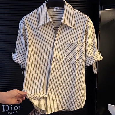 夏季上新男士时尚条纹设计感衬衫