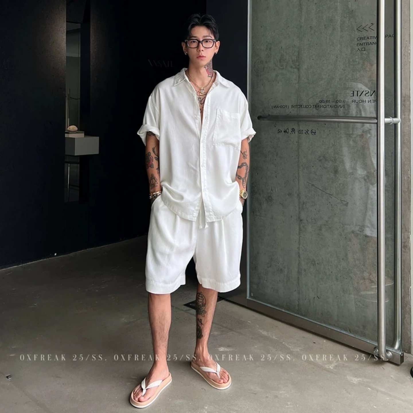 夏季新款松弛男士短袖衬衫两件套