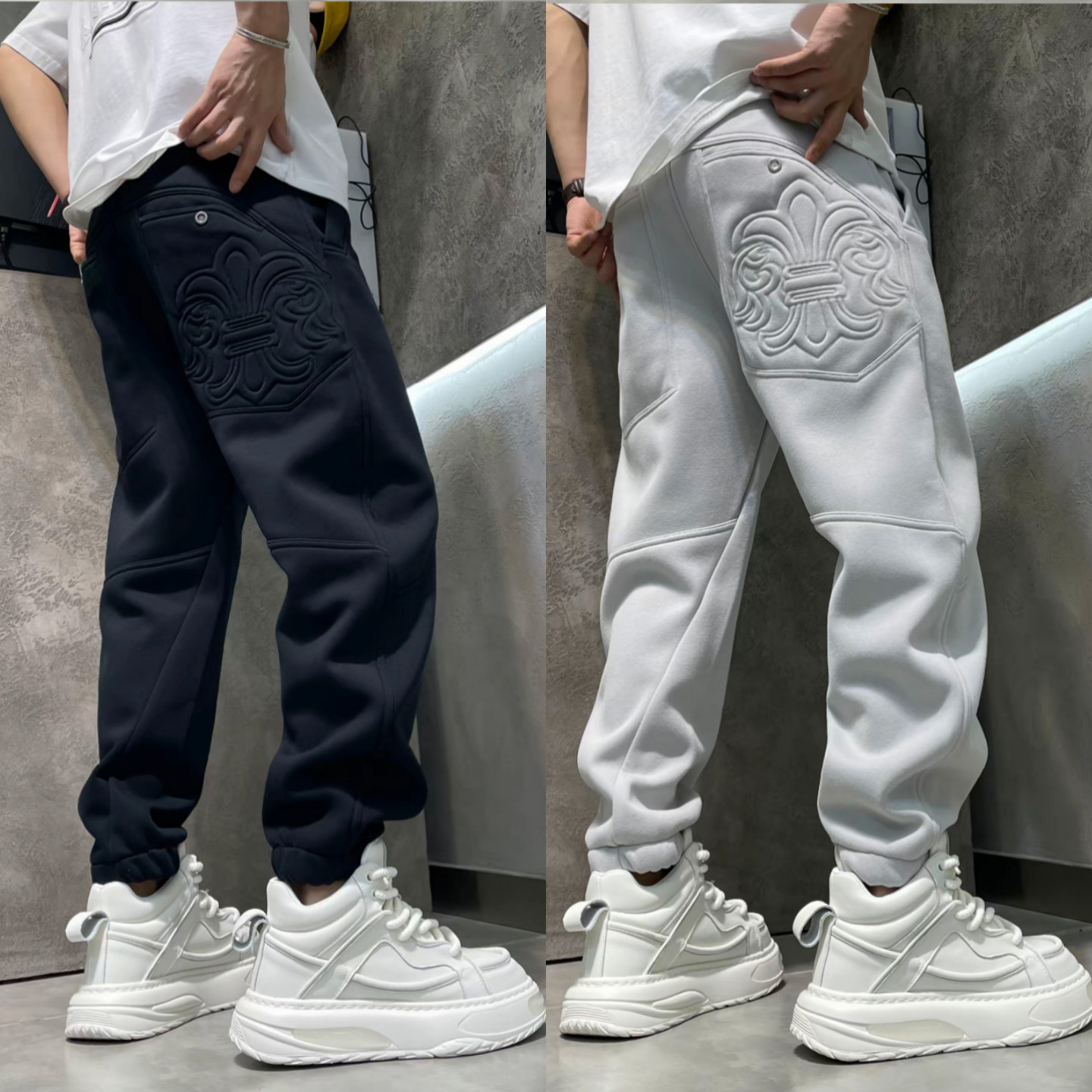 拼接设计感加绒加厚束脚裤高品质