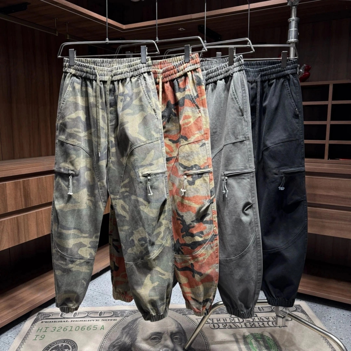 冬季新款美式休闲工装大口袋设计立体剪裁弯刀工装裤男士百搭潮流