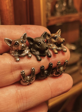 KOPOMETAL复古柯基犬戒指男女