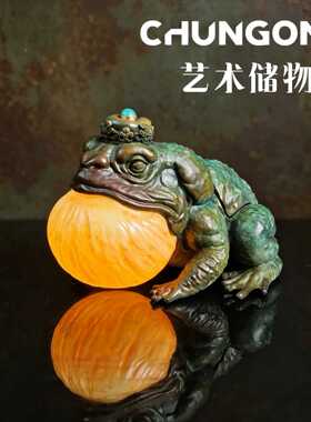 铜烧色工艺品夜灯招财蟾蜍储物灯