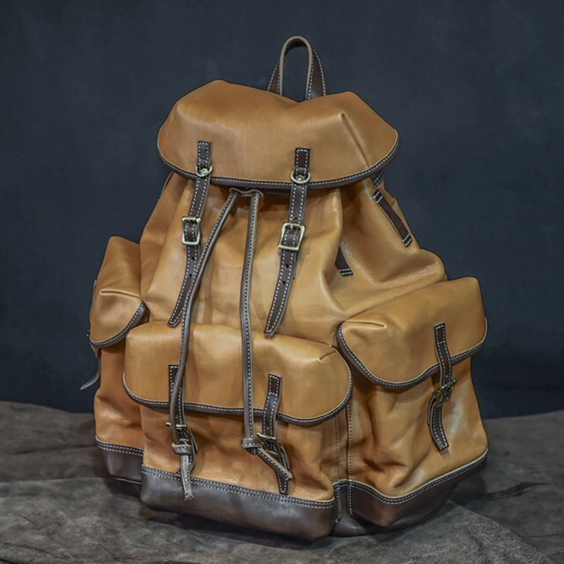 HEYOU手工全皮革三口袋双肩包男