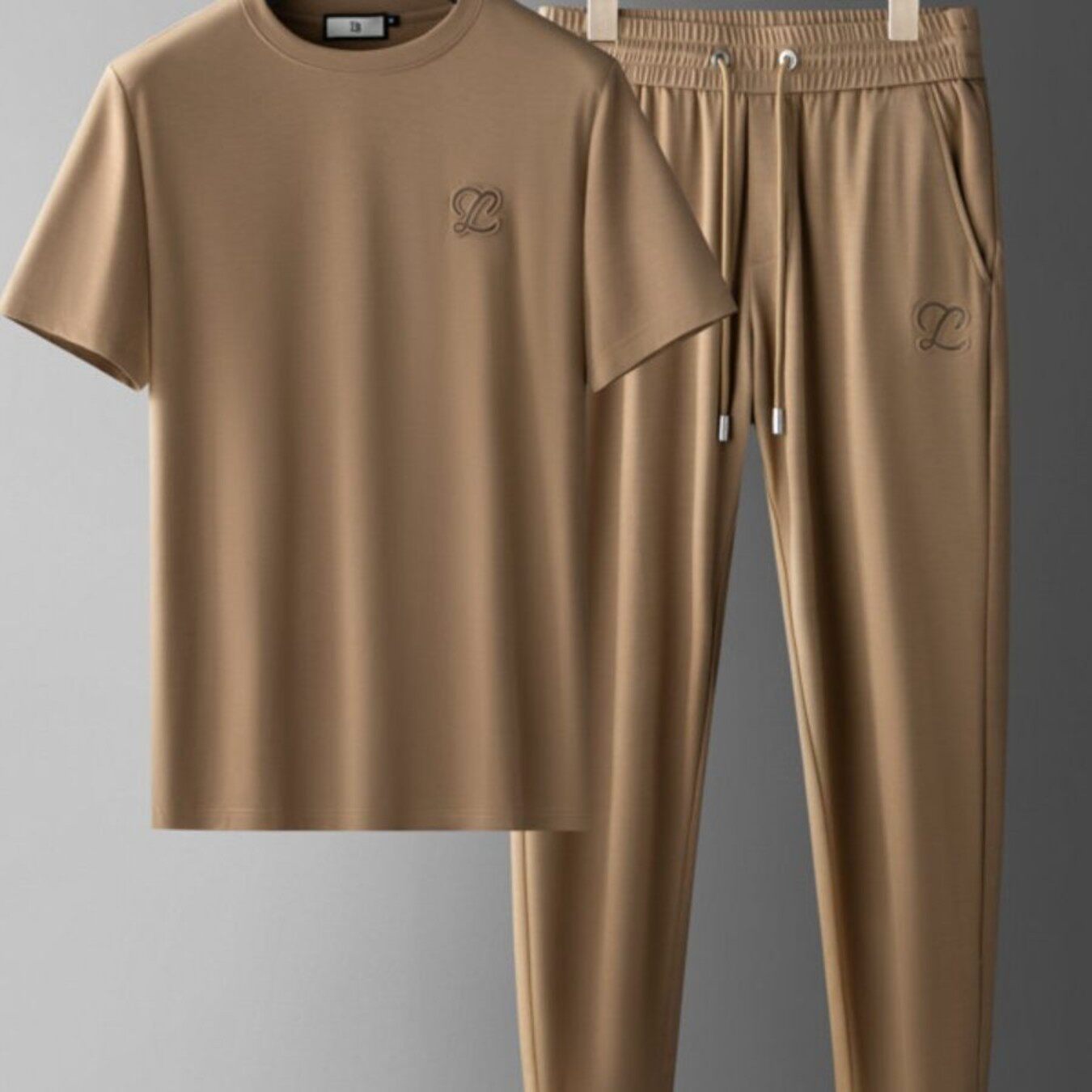 夏季套装男装薄款t袖弹力冰丝两件套青年圆领短袖运动服休闲卫裤
