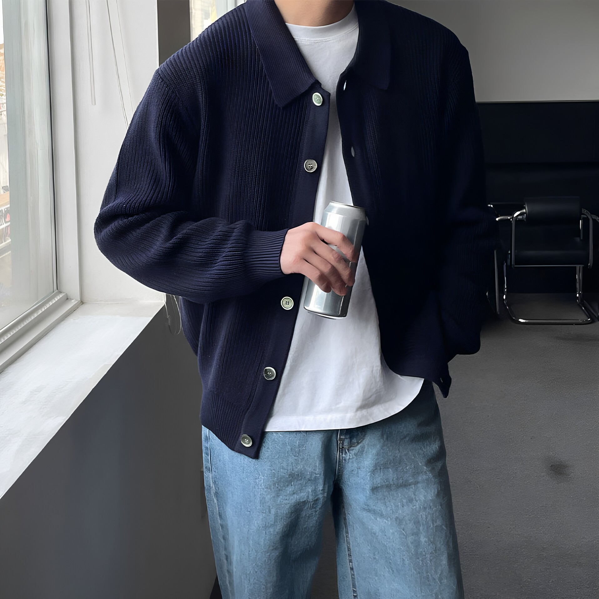 秋冬季POLO衫翻领老钱风毛衣男开衫外套男女款高级长袖针织衫