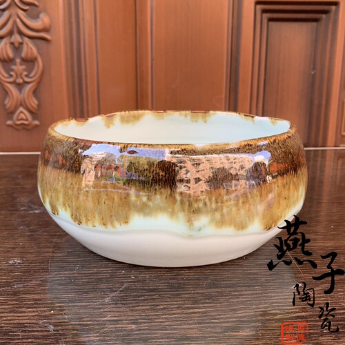 燕子瓷轩景德镇陶瓷器高温颜色釉手绘青花茶海茶洗一杯一洗睡莲盆