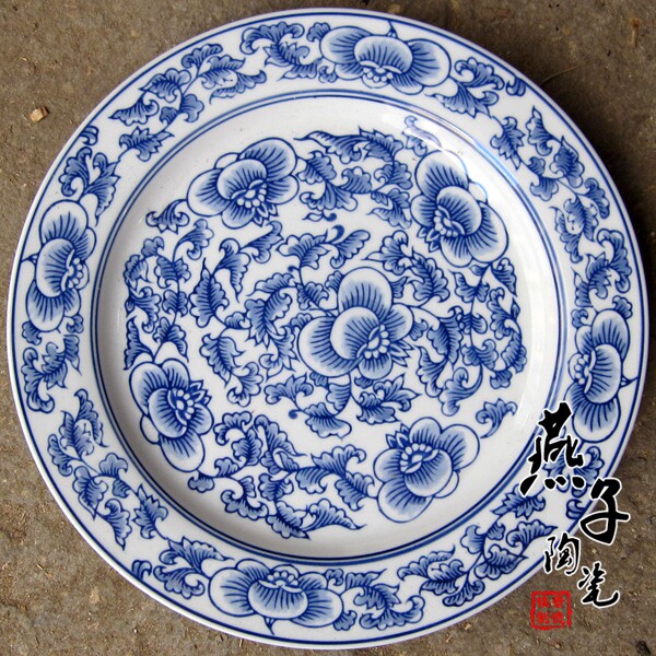 훌륭한 가치 JINGDEZHEN 도자기 파란색과 흰색 장식 도자기 접시 앉아 접시 교수형 접시 UNCANTHUS 꽃 벽 장식 접시 대외 무역 도자기
