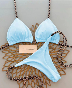 欧美新款分体豹纹简约系带比基尼性感巴西跨境泳衣女沙滩度假