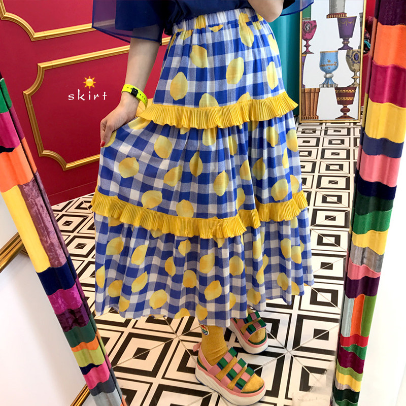 the republic of korea chic heavy industry By age Playful Paige Lemon essence Wood ear Mosaic Bouffancy The skirt skirt longuettein the Women's clothing/Boutique , Skirts  category - from Buy2taobao.com to provide professional Taobao agent buy service