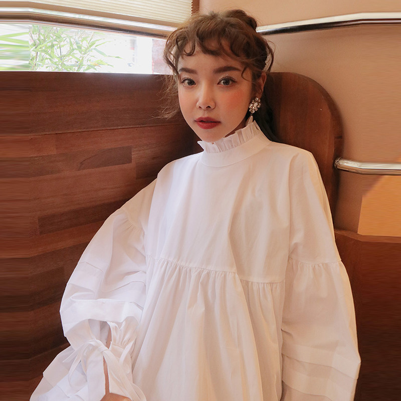 早春韓國chic複古俏皮高領前後兩穿系帶寬松純色顯瘦燈籠袖襯衫女在類目 女裝/女士精品, 襯衫中 - 來自Buy2taobao.com提供專業的淘寶代購服務