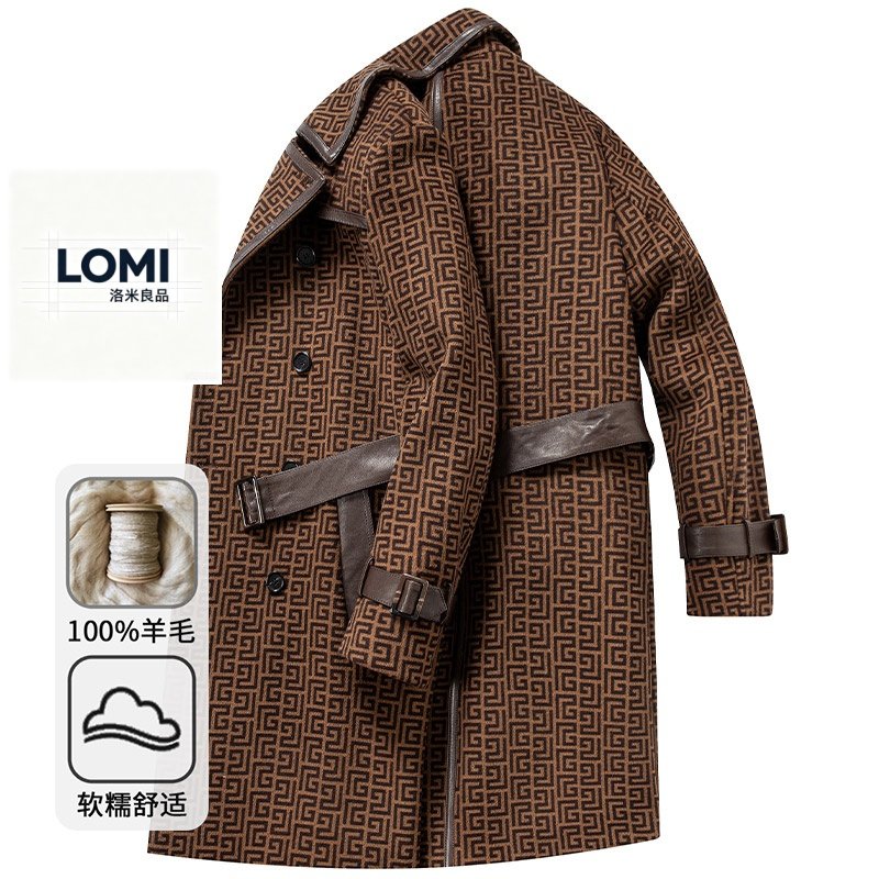 LOMI良品2026轻奢几何休闲风衣外套男翻领长袖羊毛毛呢大衣