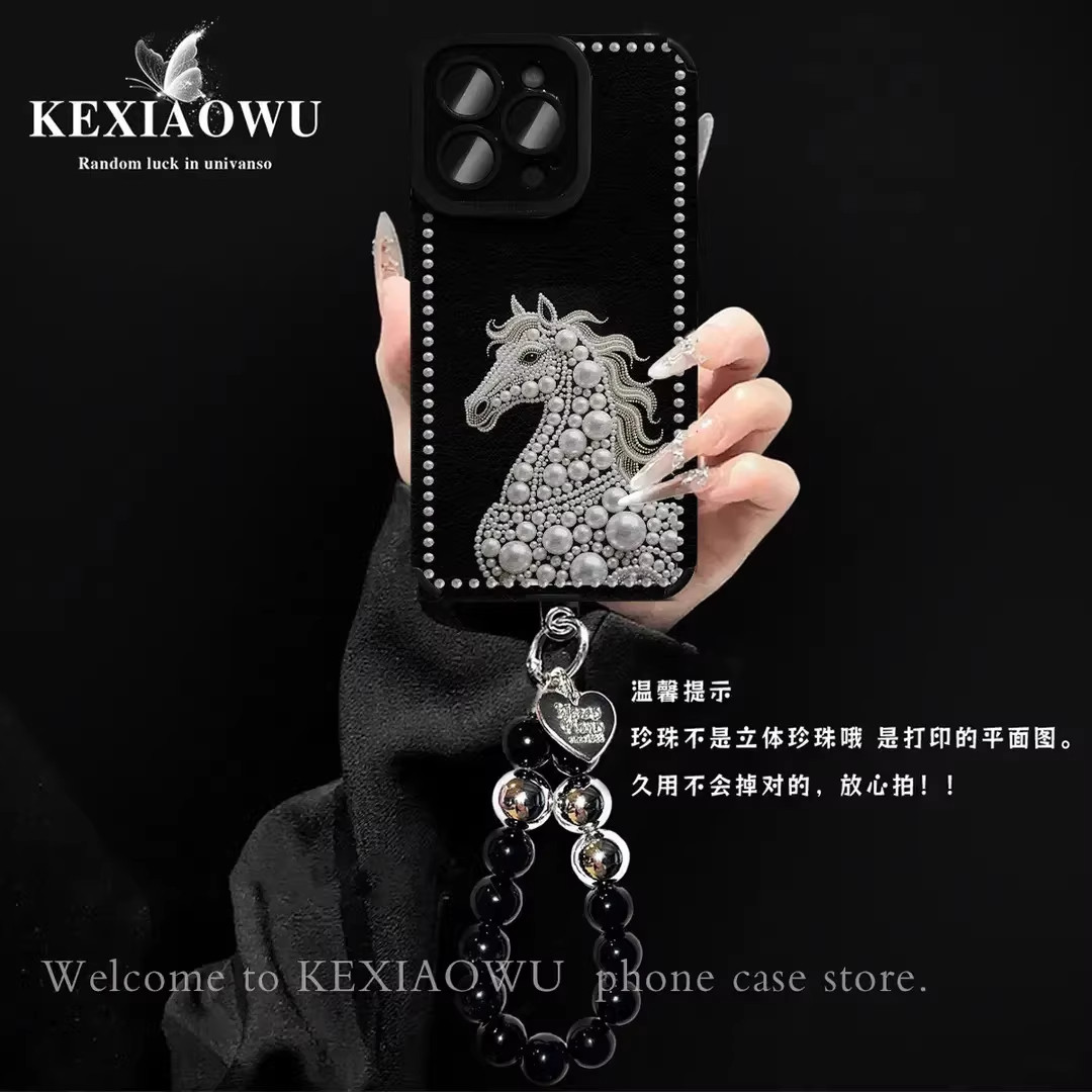 轻奢瞳眼复古珍珠白马适用苹果vivo华为荣耀oppo小米手机壳17promax新款超好看保护套mate60pro高级感ins外壳