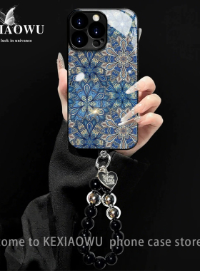 适用苹果13手机壳iPhone17pro新款2026网红爆款保护套16promax蓝色曼陀罗15/12电镀玻璃高级感14plus好看外壳