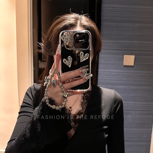 立体爱心镜面补妆镜适用适用苹果IPhone15ProMax手机壳新款2026网红爆款17air女款13/14巨好看16/12Pro手机套