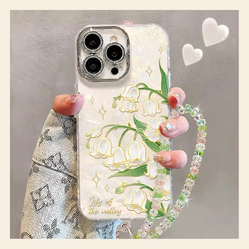 铃兰花精孔贝壳纹适用苹果vivo华为荣耀oppo小米手机壳17promax新款高级感小众巨好看保护套mate80小清新外壳