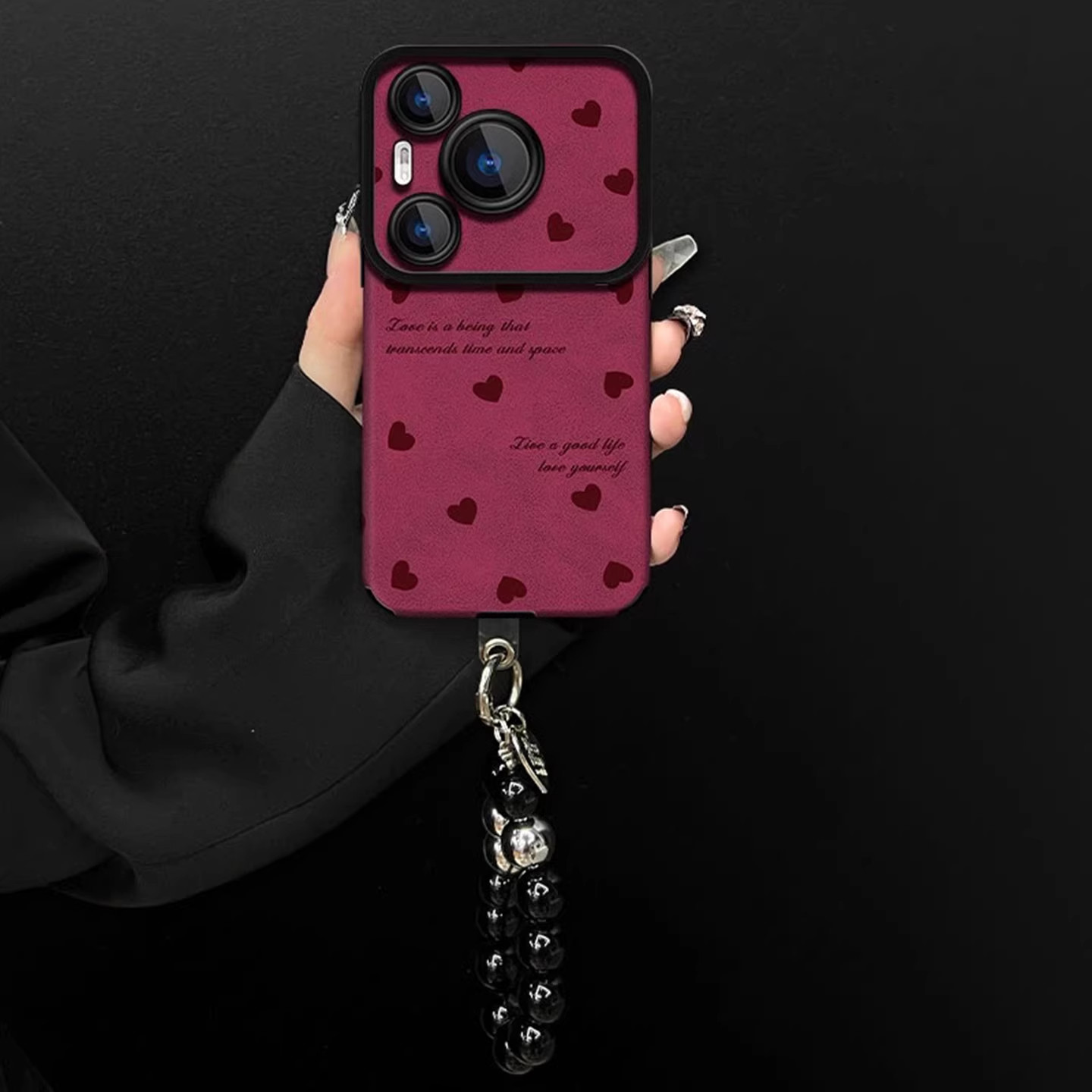 满屏爱心大视窗小羊皮壳适用华为pura70pro手机壳pura80新款高级感小众带手链保护套p60新品ins风超好看外壳